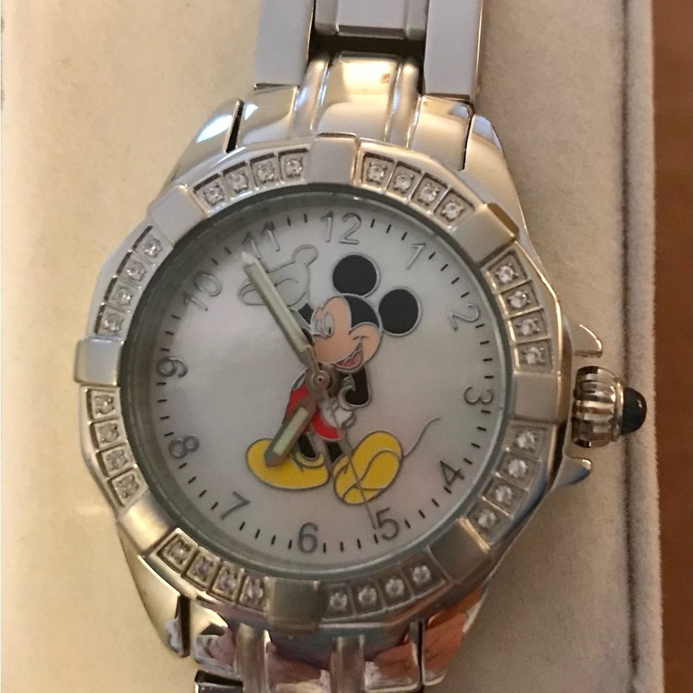 Disney Silver and White Watch with Metal Link Bracelet